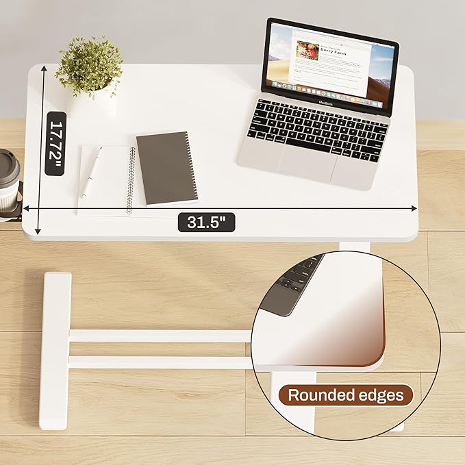 FLEXISPOT Mobile Standing Desk with Wheels Pneumatic Laptop Desk Rolling Computer Cart Movable Height Adjustable Small Sit Stand Desk Computer Workstations Home Use（27.6" W x 15.7" D,White