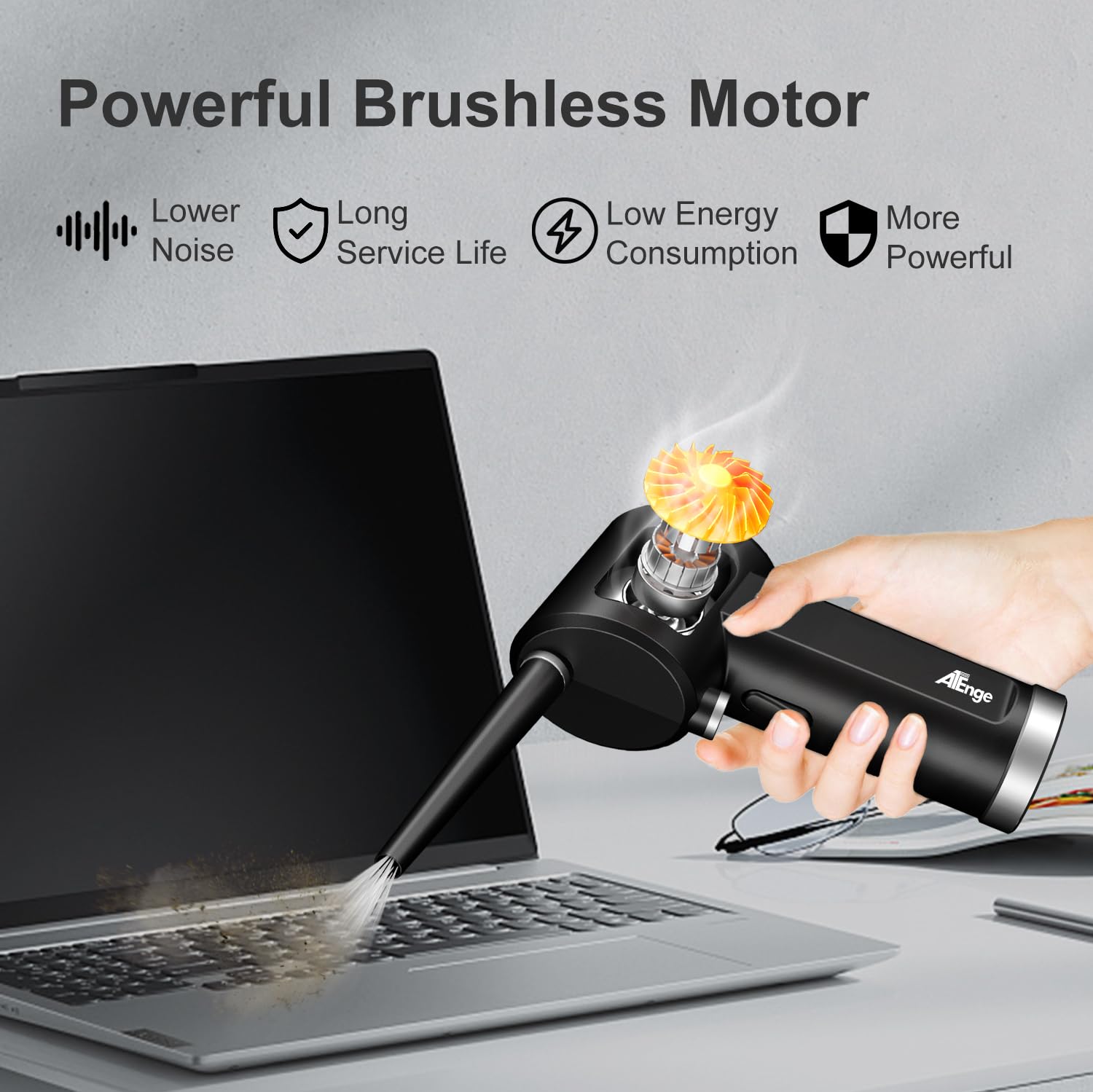 Electric Air Duster, Cordless Air Duster, Rechargeable Compressed Air Duster, 33000 RPM Air Blower, Two Smart Start Modes, Good Replacement for Compressed Air Can, Reusable Dust Destroyer…