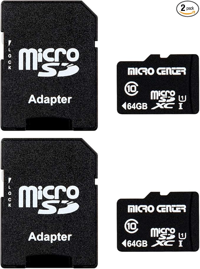 INLAND Micro Center 64GB Class 10 MicroSDXC Flash Memory Card with Adapter for Mobile Device Storage Phone, Tablet, Drone & Full HD Video Recording - 80MB/s UHS-I, C10, U1 (2 Pack)