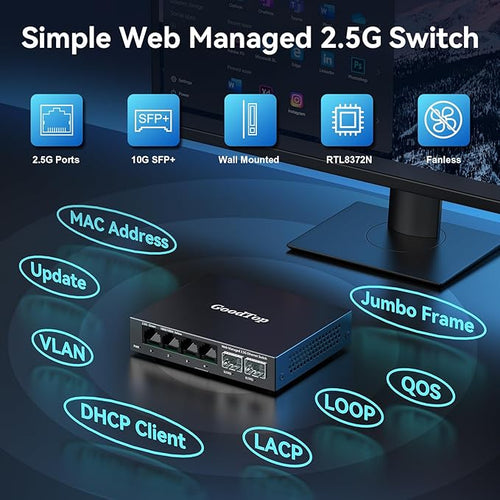 2.5Gb Managed Switch 6 Port: 4 x 2.5Gb + 2 x 10G SFP+, VLAN/QOS/LACP/DHCP
