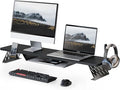 Fenge Dual Monitor Stand, 42.5 Inch Monitor Riser for Desk, Wood Desk Shelf for 2 Monitors, 2 Tier Monitor Shelf with Headphone Stand & Phone Holder