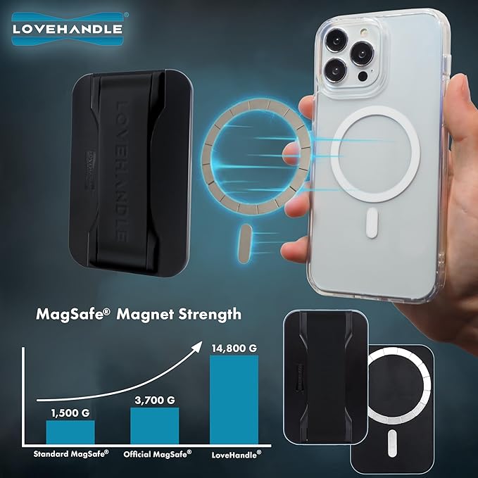 LoveHandle PRO MagSafe Compatible Magnetic Phone Grip w/Kickstand - Mount, Strap and Stand for Smartphone and Tablet - MagSafe Ring Included - Fits All Devices - Light Pink