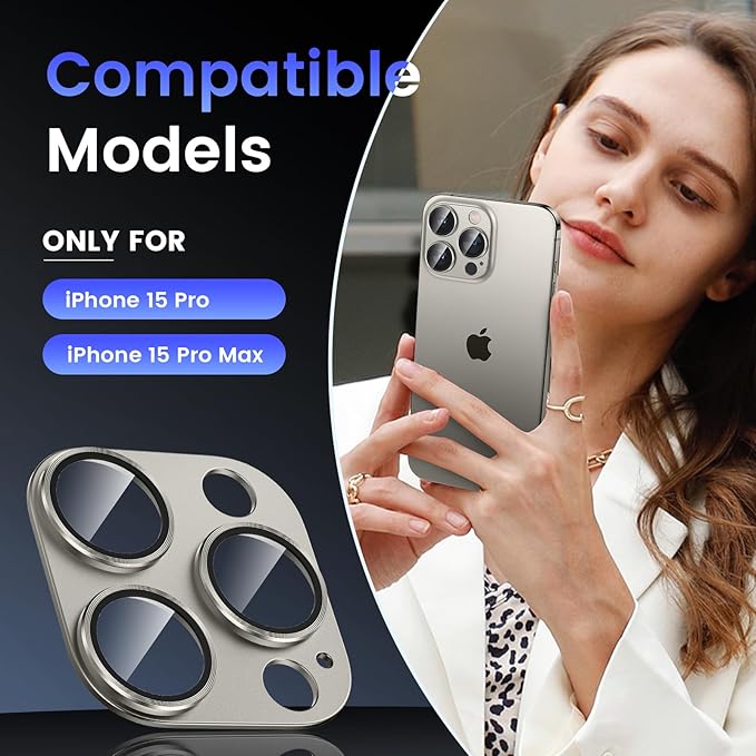 Tensea for iPhone 16 Pro/iPhone 16 Pro Max/iPhone 15 Pro/iPhone 15 Pro Max Camera Lens Protector, Metal Aluminum Alloy Tempered Glass Cover Camera Screen Protector Accessories, Case Friendly