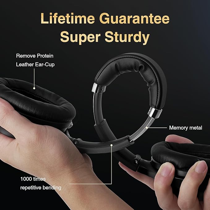 Bluetooth Headphones, Premium Active Noise Cancelling Wireless Headphones Over Ear, 50H Playtime, Hi-Res Audio, Deep Bass, Memory Foam Ear Cups for Travel, Home Office