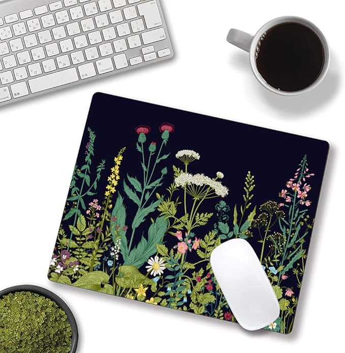 Floral Mouse Pad, Square Waterproof Non-Slip Rubber Base Mouse Pad for Office Laptop, 9.5"x7.9"x0.12" Inch (Weed Flower)
