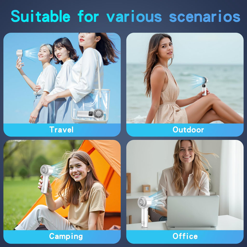 HONEYYEAR High-Speed Portable Handheld Turbo Fan with Ice Cooler, LED Display, 3600mAh Rechargeable Fan, Up to 9H Runtime, 90°Foldable Mini Fans for Travel, Commute, Outdoor, Gifts for Women Men