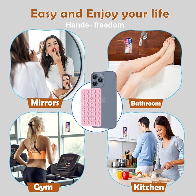 2PACK Silicone Double Sided Suction Phone Case Mount, Detachable Hands Free & Strong Grip Holder for Selfies & Videos, Compatible iPhone Android (Light Pink, 2Pack 40 Suction Cups)