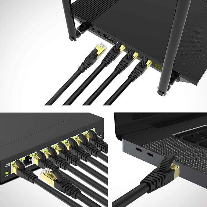 CAT 8 Ethernet Cable Shielded SFTP Internet Network Patch Cord, Heavy Duty High Speed LAN Cables w Gold Plated RJ45 Connector Professional for Router, Modem, Gaming, Xbox (6 Feet, 10 Pack Black)