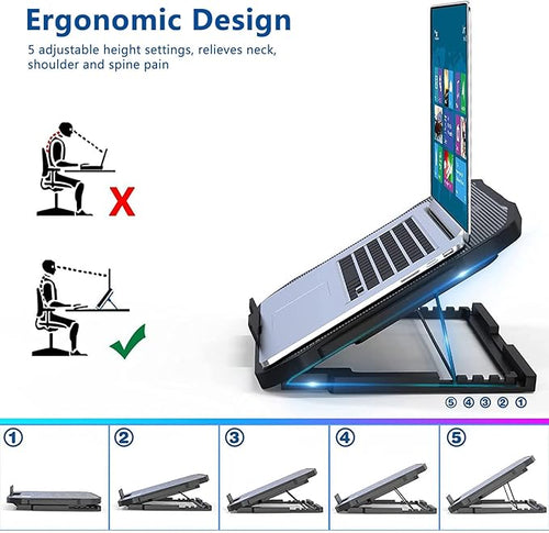 Adjustable Laptop Stand with 6 Quiet Cooling Fans, Upgraded Laptop Cooler