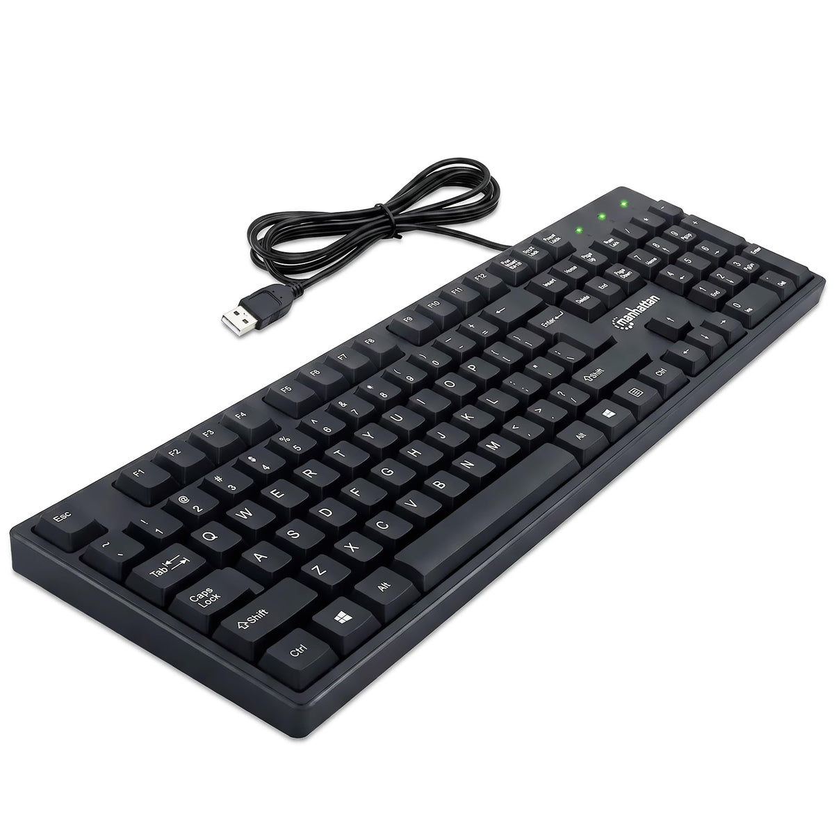 Manhattan Wired Computer Keyboard – Basic Black Keyboard - with 4.5ft USB-A Cable, 104-keys, Foldable Stands - Compatible for Windows, PC, Laptop - 3 Yr Mfg Warranty – 179324