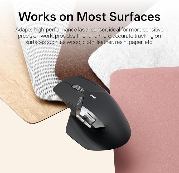 Rapoo MT760 PRO Wireless Mouse, NearLink + Bluetooth 5.0 Multi-Device, 12K DPI, 2K Polling, Ergo for Work & Gaming, 11 Programmable Buttons, On-Board Memory, Quiet Clicks, USB-C, 120 Days Battery Life