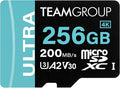 TEAMGROUP A2 Ultra Card 256GB Micro SDXC UHS-I U3 A2 V30, R/W up to 200/150 MB/s with Adapter TULMSDX256GIA2V3022503