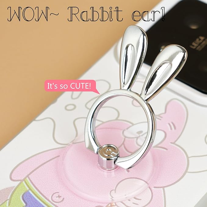 Rabbit Phone Grip - EI Sonador Clear Cell Phone Ring Holder Transparent Stand Finger Sticky Grip (2 Gold Rabbit)