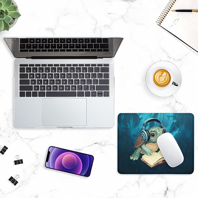 ITNRSIIET Mouse Pad with Stitched Edge Premium Textured Smooth Precise Operation Waterproof Washable Non-Slip Rubber Base Desktop Protection Mat, 10.2×8.3×0.12 inches, Pretty Turtles