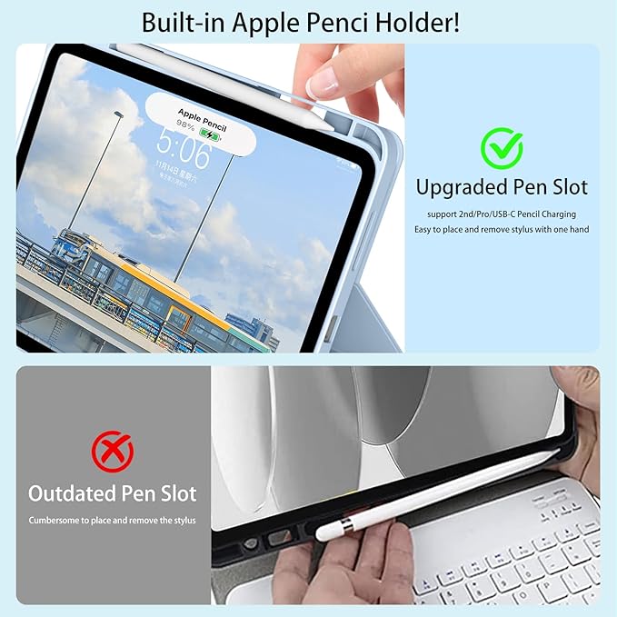 JKSML for iPad(A16) 11th/10th Generation Case with Keyboard (11/10.9 inch) 2025/2022, 7 Color Backlight Detachable Bluetooth Cover with Trackpad, Flip Stand Case Thin with Pencil Holder, White ice