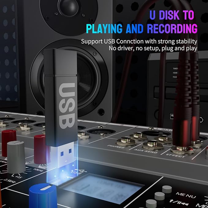 Professional DJ Audio Mixer - 8 Channel DJ Bluetooth Controller Sound Mixer w/DSP 16 Preset Effects, USB Interface, 8 XLR Mic/Line Input, AUX, FX Processor MP3 Player, Headphone Jack
