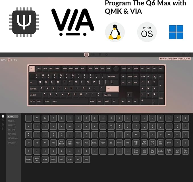 Keychron Q6 Max QMK/VIA Bluetooth Wireless /2.4 GHz/USB-C Wired Custom Mechanical Keyboard, Full Size Programmable Knob RGB Backlit Hot-Swappable Gateron Banana Switch for Mac Windows Linux - Black