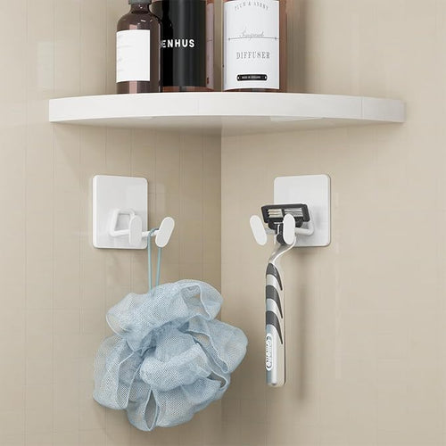 Adhesive Shower Hooks for Inside - Extra Sticky Razor Holder, White 4 Pack