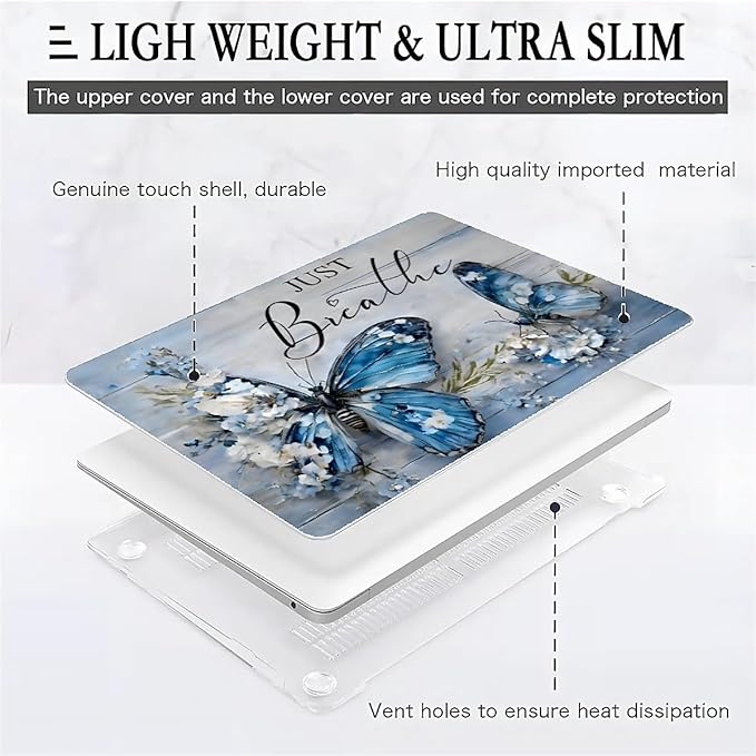 Compatible with MacBook Air 13.3 13.6 Inch Case 2022 2021 2020 2019 Plastic Hard Shell Case Cover,13.3 Pro(A1706/A1708/A1989/A2159/A2289/A2338), Butterfly