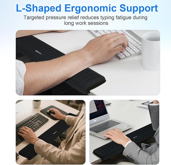 UnivoColors PostureUp L-Shaped Desk Long Wrist Rest Elbow, Non-Slip, Memory Foam, Desk Edge Support, Ergonomic Design for Long-Hour Work (23.6 * 3.9 inch One-Piece Design,Purple)