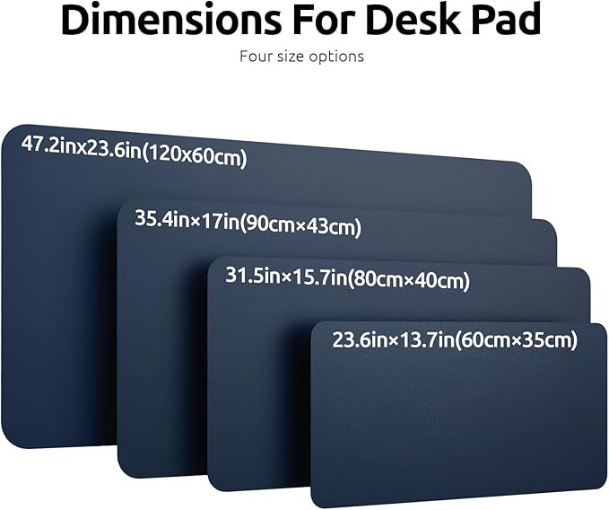 YSAGi Leather Desk Protector, Office Mat, Large Mouse Mat, Non-Slip PU Leather Blotter, Laptop Desk Mat, Waterproof Writing Pad for Office and Home (Dark Blue, 23.6" x 13.8")