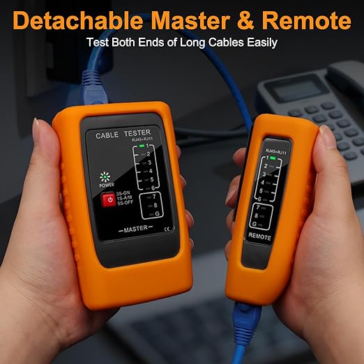 Network Cable Tester and Ethernet Tester with POE Detection, 300m Remote RJ45 Tester for Cat5/Cat6 Cable, Automatically Checks Continuity, Open, Short, Crossover (Battery Not Included)