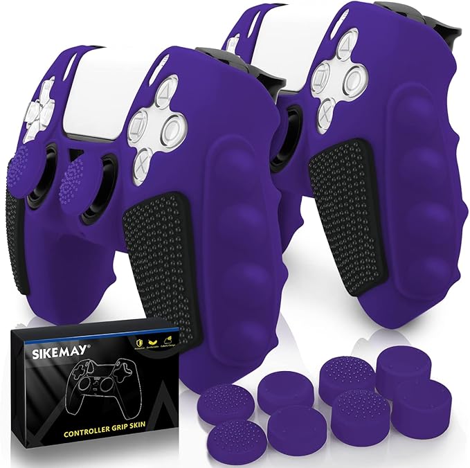 SIKEMAY Anti-Slip PS5 Controller Skin, Soft Thicken Non-Slip Silicone Gel Protective Cover Case for PlayStation 5, 2 Pack with 8 x Thumb Grip Caps