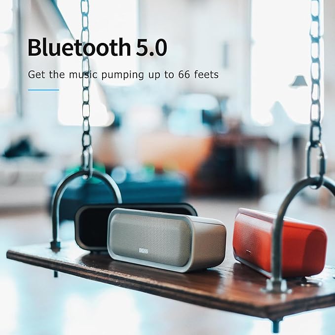 DOSS SoundBox Pro Bluetooth Speaker with 20W Stereo Sound, Active Extra Bass, 20H Playtime, IPX6 Waterproof, TWS Pairing, Multi-Colors Lights, Portable for Hiking, Camping, Beach, Outdoor, Party-Black