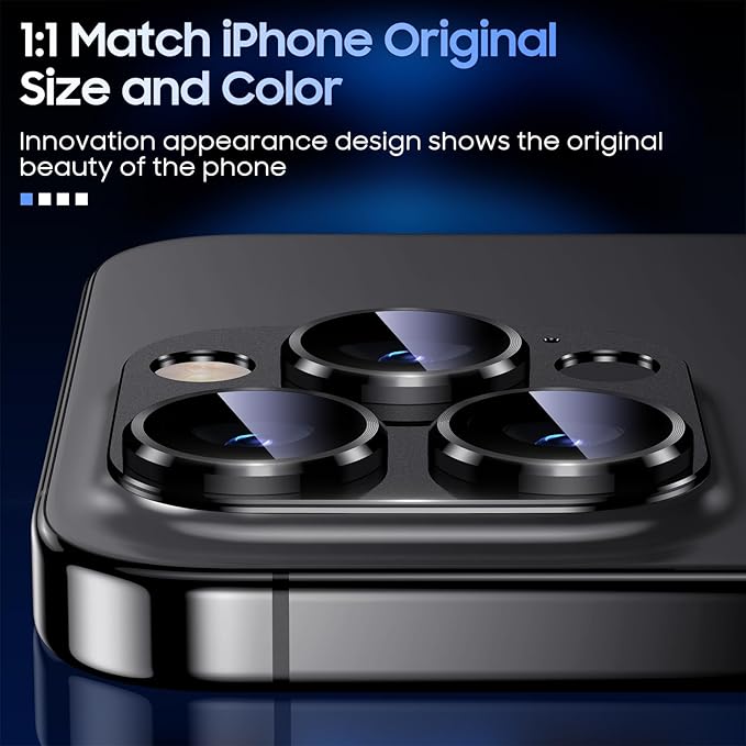 Uyiton for iPhone 13 Pro/iPhone 13 Pro Max Camera Lens Protector, [Strong Adsorption] [Drop Protection] Metal Ring Tempered Glass Rear Camera Screen Cover - Graphite