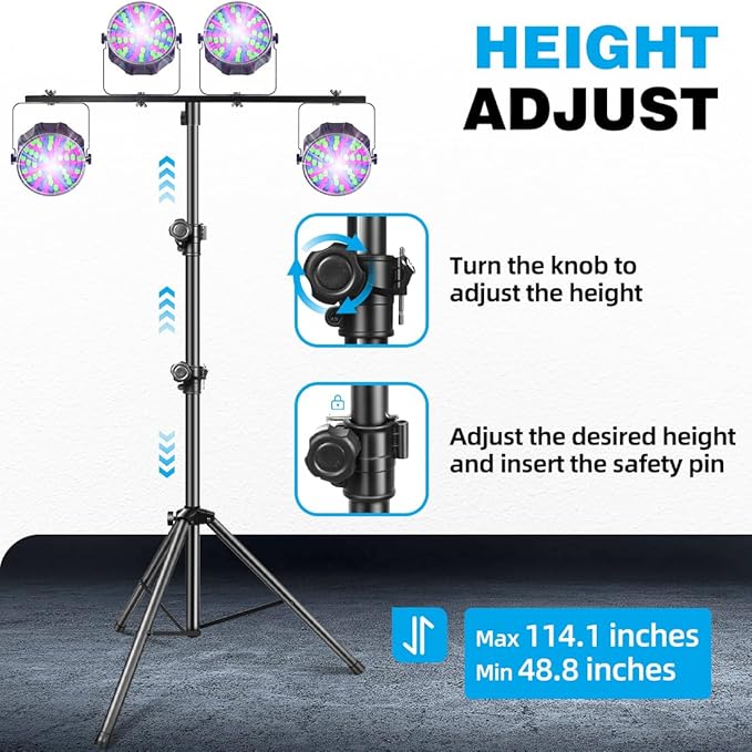 DJ Stand, T-Bar Tripod Stage Lights Stand Portable and Adjustable 49-114 Inch Heavy Duty for Stage, Bar, Par Light