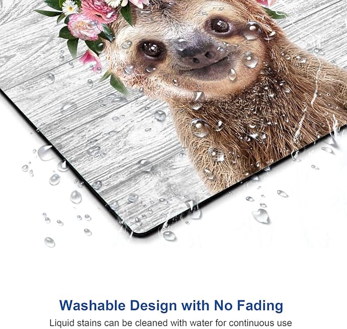Hokafenle Mouse Pad, Cute Sloth with Floral Mouse Pad, Mouse Mat Square Waterproof Mousepad with Design, Non-Slip Rubber Base Mouse Pads for Women Office Laptop