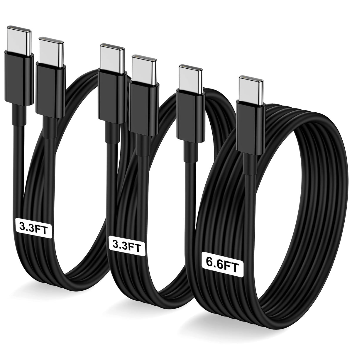 LOFPYE 3-Pack 10FT 60W USB C to USB C Cable, Type C to Type C Cable,Fast Charging Cable for iPhone 16 15 Pro Plus Pro Max，for Galaxy S24 S23, for iPad Pro/Air, for MacBook Pro/Air and More