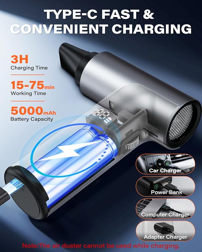 APPS2Car Electric Air Duster Upgraded 11-Speed Fast Charging Mini Compressed Air Duster with Aluminum Alloy Head for Heat Dissipation, Cordless Turbo Blower for Computer, Keyboard, Car, Home, Outdoor