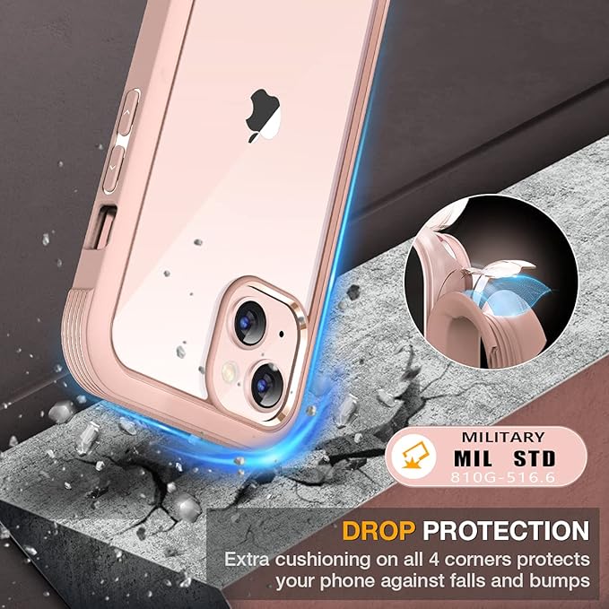 Miracase Compatible with iPhone 13 case 6.1 inch, [Glass Instead Plastic] with Built-in 9H Tempered Glass Screen Protector for iPhone 13,2023 Upgrade Full-Body Glass Clear Case,Crystal Pink