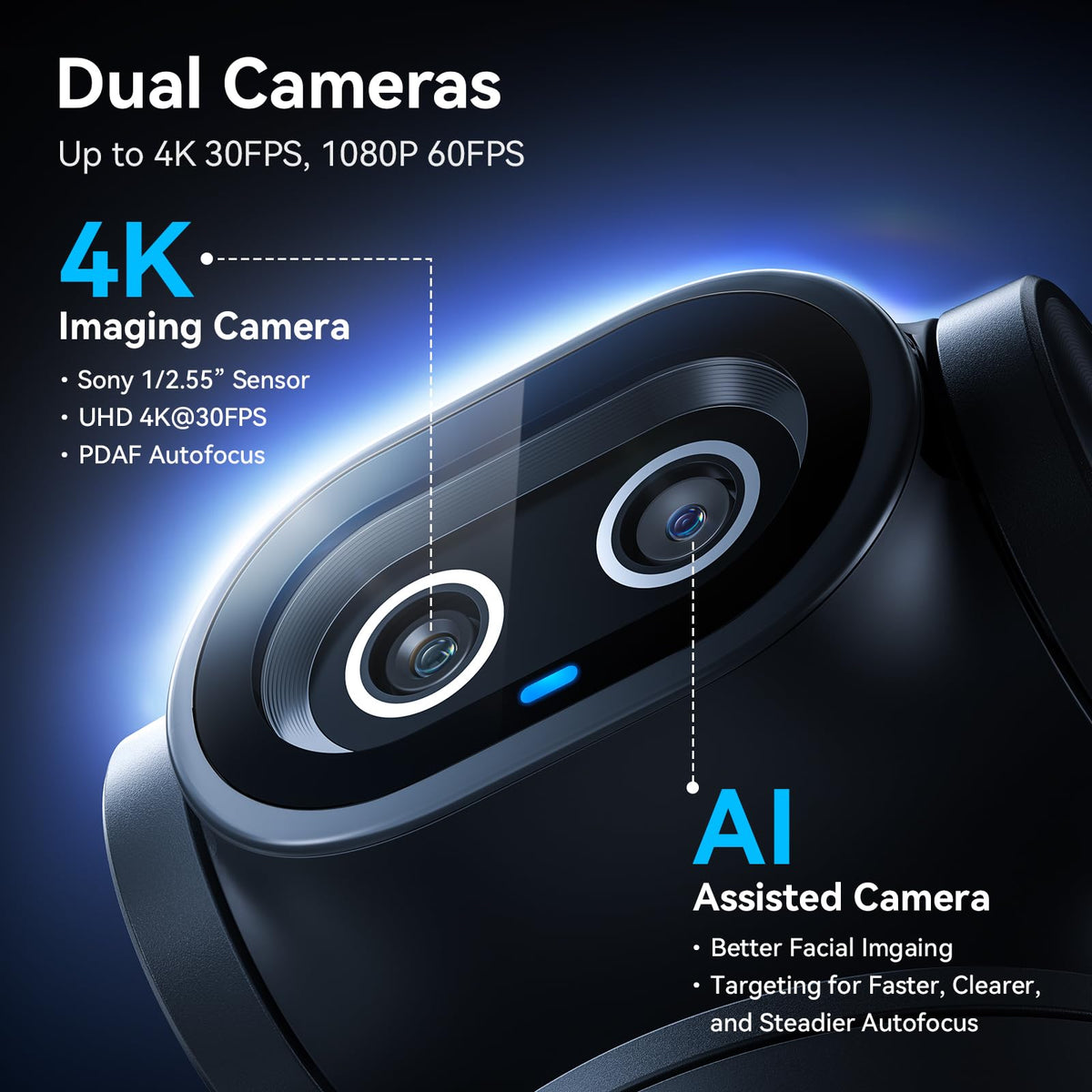 EMEET PIXY Dual-Camera AI-Powered PTZ Camera 4K, AI Tracking