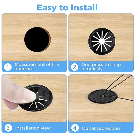 25 Pcs Cable Grommet, Snap Bushing 7/8" (22 mm) Mounting Diameter, Flexible Petal-Shaped Buckle Round Nylon Desk Grommet for Wires Through Countertop Cord Organizer and Protection, Black
