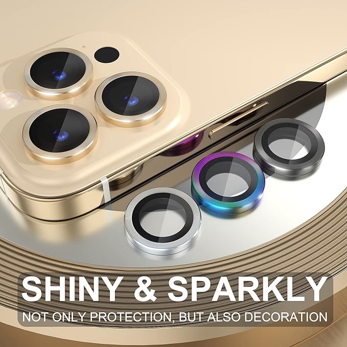 Choiche [3+1 for iPhone 14 Pro/iPhone 14 Pro Max Camera Lens Protector, 9H Tempered Glass Camera Cover Screen Protector Metal Ring Decoration Accessories (Gold)