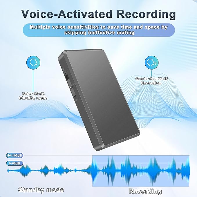 Voice Recorder - 64GB Mini Voice Recorder - Noise Cancellation Voice Activated Functionality, Rechargeable Audio Recorder with Earphone, Portable USB-C Recording Device for Work, Meetings, Interview
