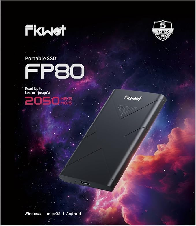 500GB External SSD, Portable SSD, Up to 2000MB/s, USB 3.2 Gen2x2 External Solid State Drives, Compatible with Smart TV, PS5/PS4(Pro), iPhone 15/16, Xbox, Mac & Windows and Other Devices(FP80)