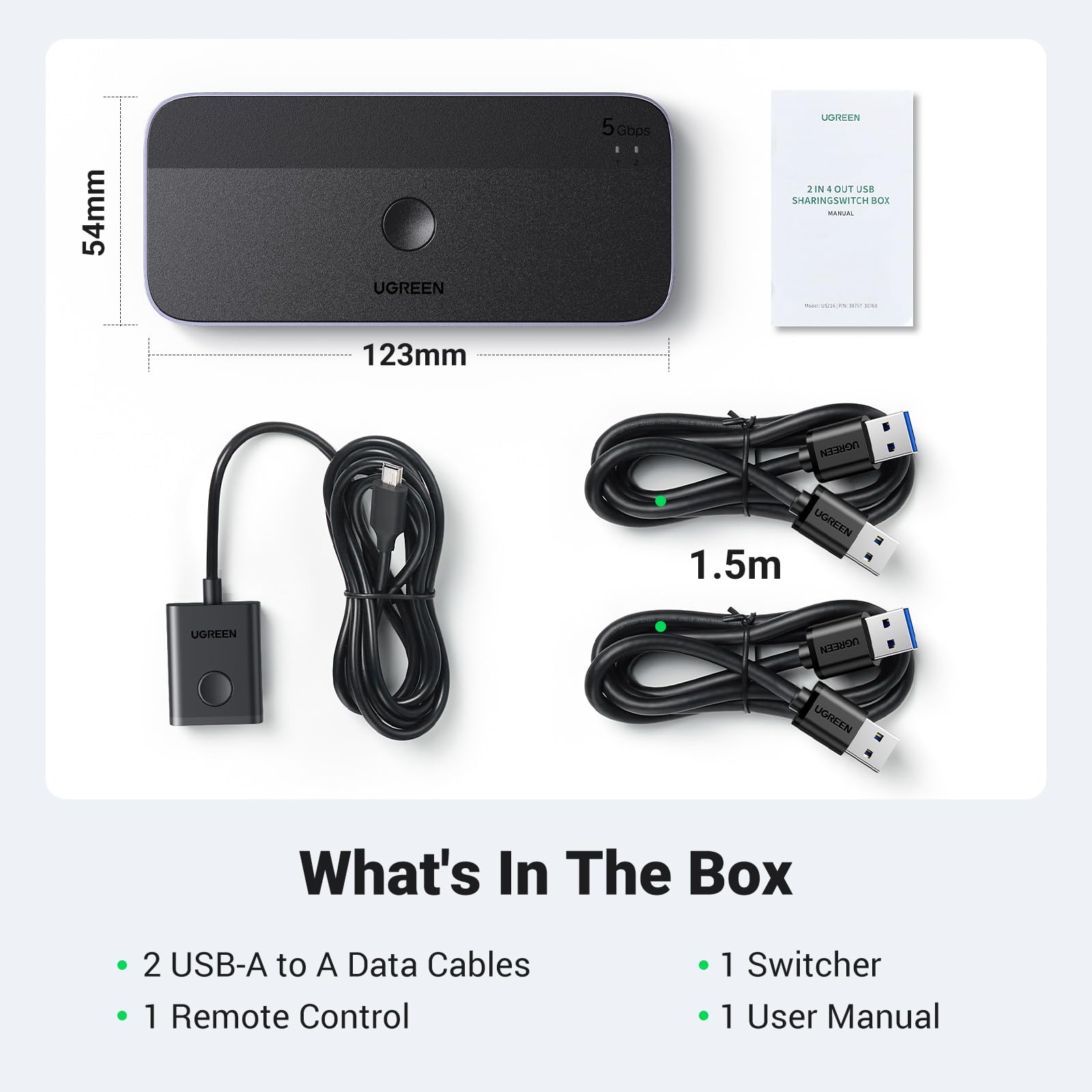 UGREEN USB 3.0 Switch 2 Computers Sharing USB C & A Devices, 4 Port USB Switcher Sharing Keyboard and Mouse, Printer/Scanner USB Switch Hub for Two Computers with 2 USB3.0 Cables and Controller