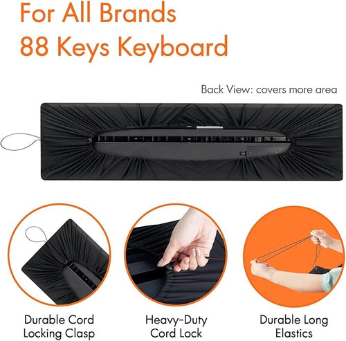 88 Keys Piano Keyboard Dust Cover, Music Dirt Proof Stretchy Electronic Keyboard Cover With Durable Elastic & Cord Lock Must Have Piano Accessories