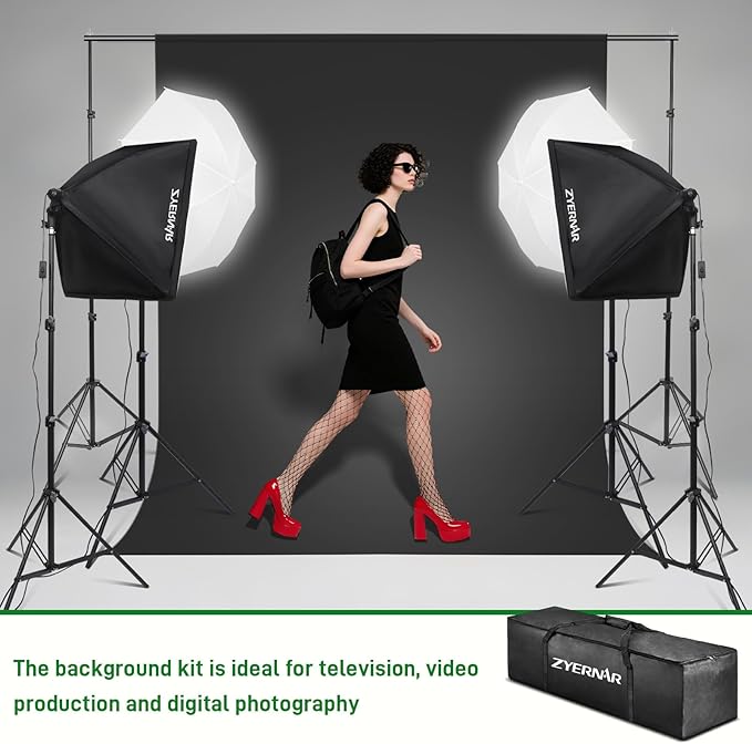 Photography Lighting kit with Backdrops, 8.5x10ft Backdrop Stands, Zyernar LED Bulbs Umbrella Softbox Continuous Lighting, Photo Studio Equipment for Video Shoot