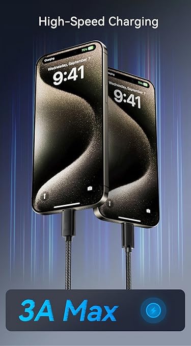 Woven USB-C Charge Cable for iPhone 16 Charger [MFi Certified, 5ft 2-Pack] USB C to USB-A Cord Fast Charging for Apple iPhone 16/15 Pro Max/16 Plus/16 Pro Car Charger CarPlay, iPad Air M2 - Black