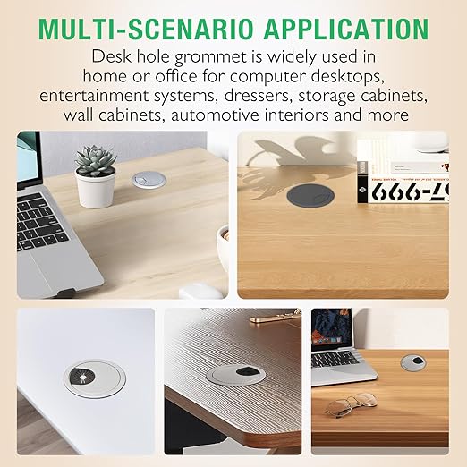 2 Pcs Desk Grommet 2" / 50 mm, Desk Cord Hole Cover, Cable Grommet ABS Plastic, Desk Hole Grommet for Home & Office Pc, Detachable Cable Cord Organizer-Silver Sand