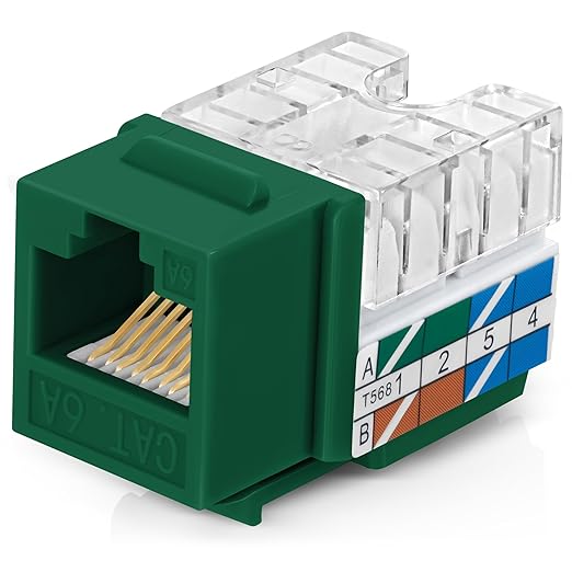 Everest 90° Angled RJ45 Cat6A Keystone Jacks 50-Pack in Green - Slim Profile Female RJ45 Connectors - Cat 6A Keystone Jack - Compatible with 90° Angled Speed Termination Tool - easyJACK (B094WB91H3)