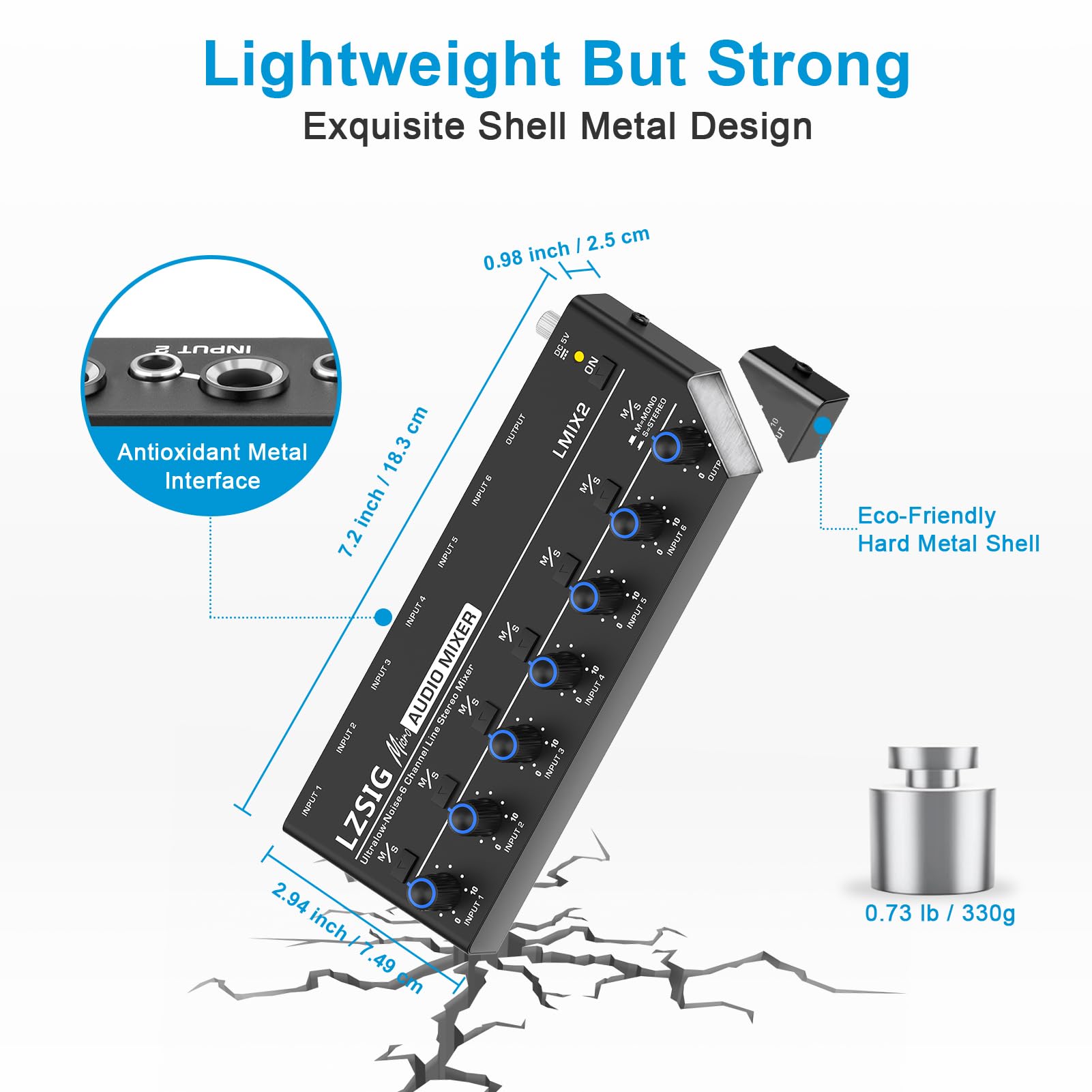 LZSIG Mini Audio Mixer, Ultra Low-Noise, 6-Channel, 6 IN 1 OUT