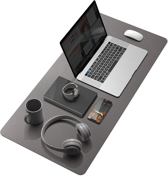 YSAGi Desk Pad, Dual-Sided Desk Mat, 31.5" x 15.7" Laptop Leather Desk Pad Protector, Large Leather Desk Blotter, Waterproof Desk Writing Pad for Office and Home (Dark Grey, 31.5" x 15.7")