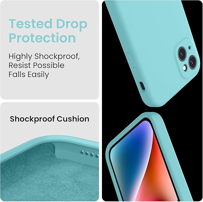 FireNova Designed for iPhone 13 Case, Silicone Upgraded [Camera Protection] Phone Case with [2 Screen Protectors], Soft Anti-Scratch Microfiber Lining Inside, 6.1 inch, Sea Blue