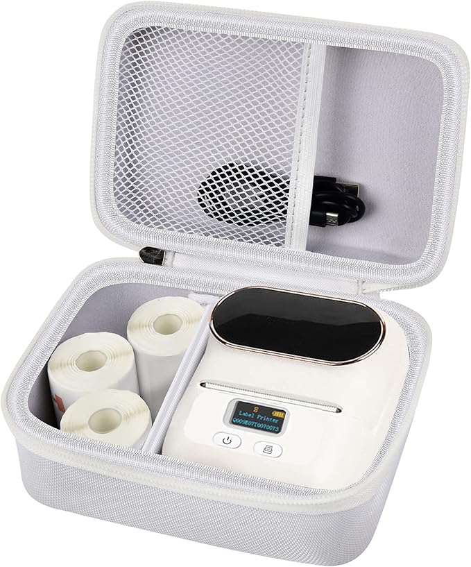 Case Compatible with Phomemo M110 Label Maker - Portable Mini Bluetooth Thermal Label Maker Carrying Storage Bag for Printer Labels, USB Cable and Accessories (Box Only) - White
