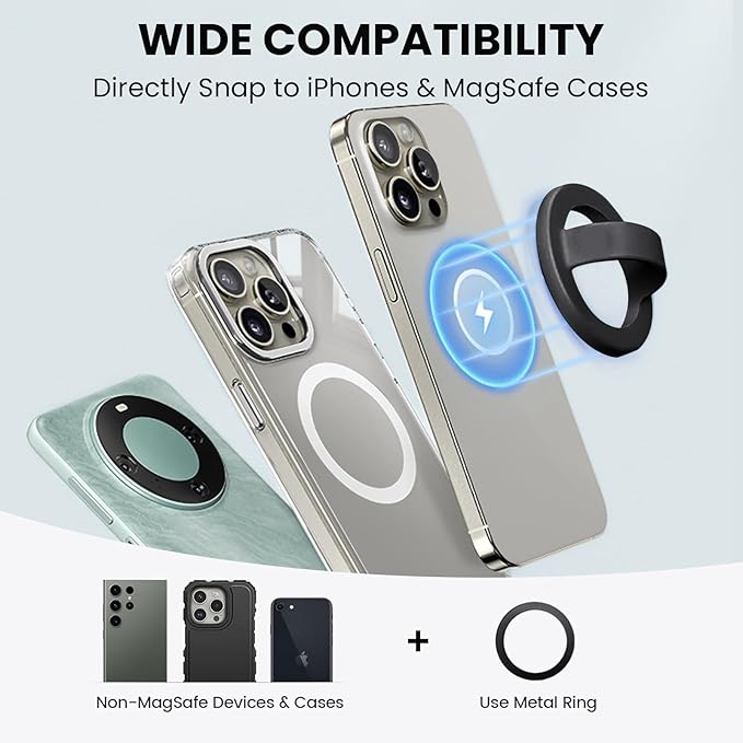 Magnetic Silicone Ring Grip Phone Holder, Loop Grip Phone Holder,Magnetic Phone Loop,Magsafe Phone Grip,Compatible with Magsafe for iPhone 16/15/14/13/12 Series (Black)